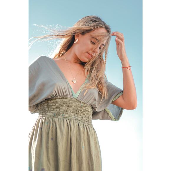 Floral Green Maxi Dress by T. ZOVICH Mixed Media Smocked Waist Crochet Trim - Picture 8 of 12